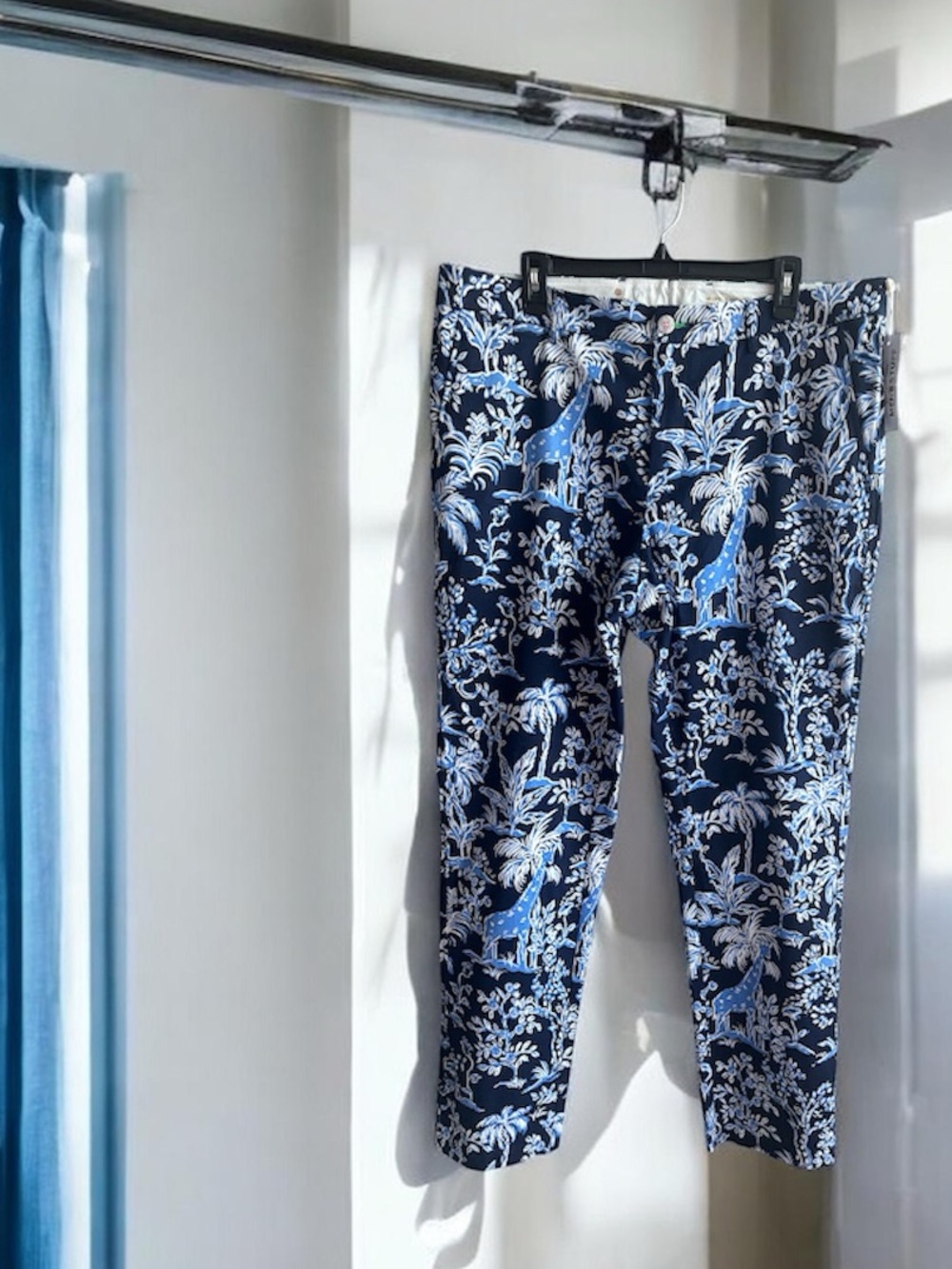 Lilly Pulitzer Men's Stuff Mizner Stretch Cotton Pants Blue Giraffe Tropical 38